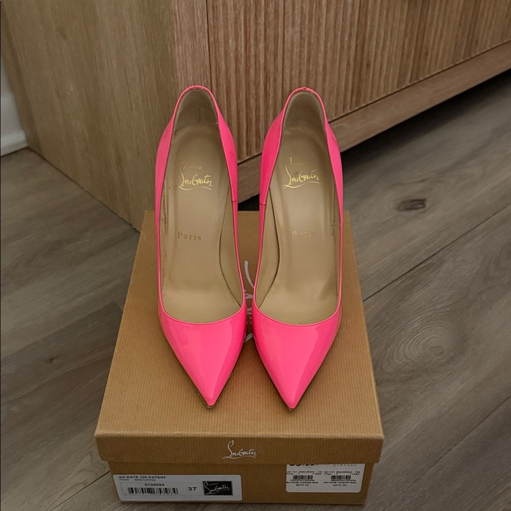 Christian Louboutin Neon Pink Patent Pointed-Toe Pumps